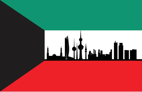Koweït skyline avec drapeau — Image vectorielle