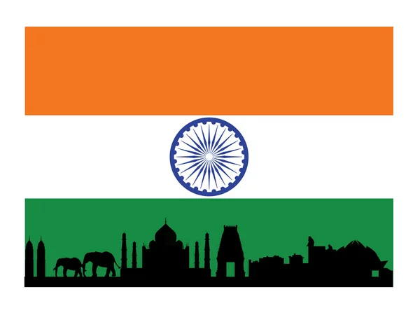 旗のあるインドのスカイライン — ストックベクタ