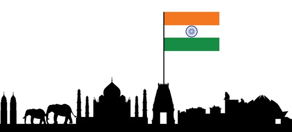 India skyline with flag — Stock Vector