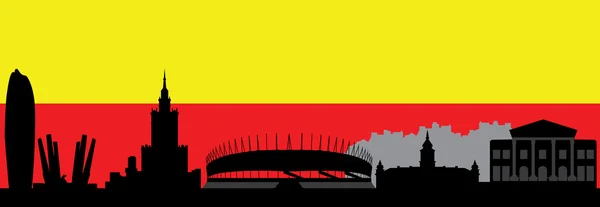 Varşova manzarası ile bayrak — Stok Vektör