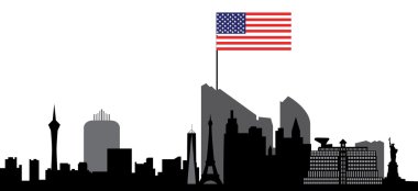 Las vegas skyline with american flag clipart