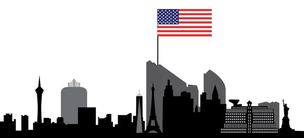 stock vector Las vegas skyline with american flag