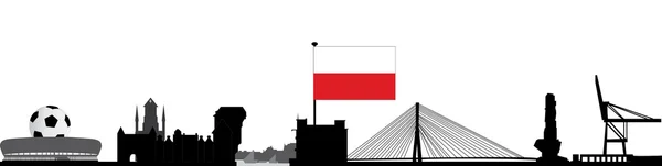 Skyline de Gdansk avec drapeau — Image vectorielle