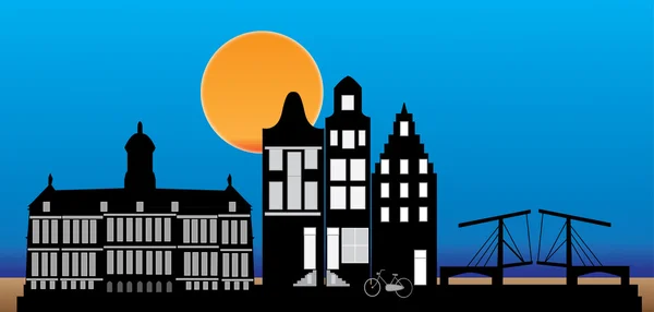 阿姆斯特丹的天际线夜 — 图库矢量图片