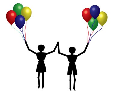 Boy and girl with balloons clipart