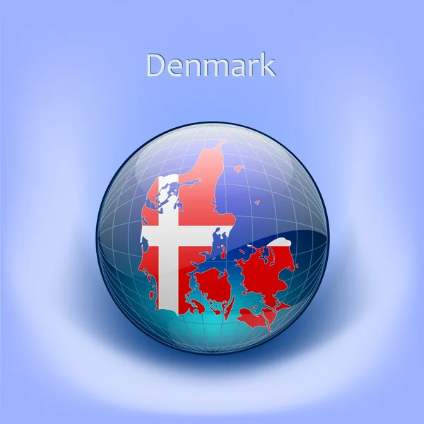 Map of Denmark.Flag in the globe — Stock Vector