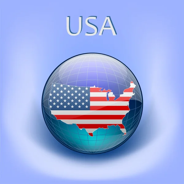 stock vector Map of USA with flag in the globe