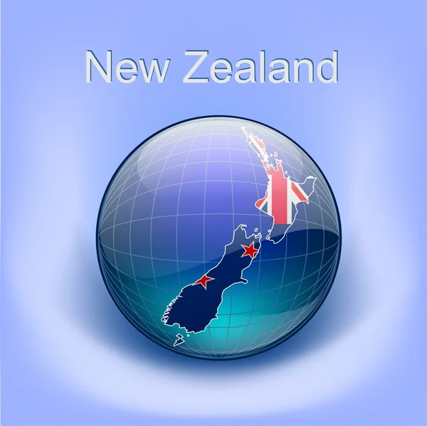 Map of New Zealand.Flag in the globe — Stock Vector