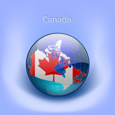 Map of Canada with flag in the globe clipart