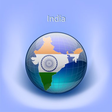 Map of India flag in the globe clipart
