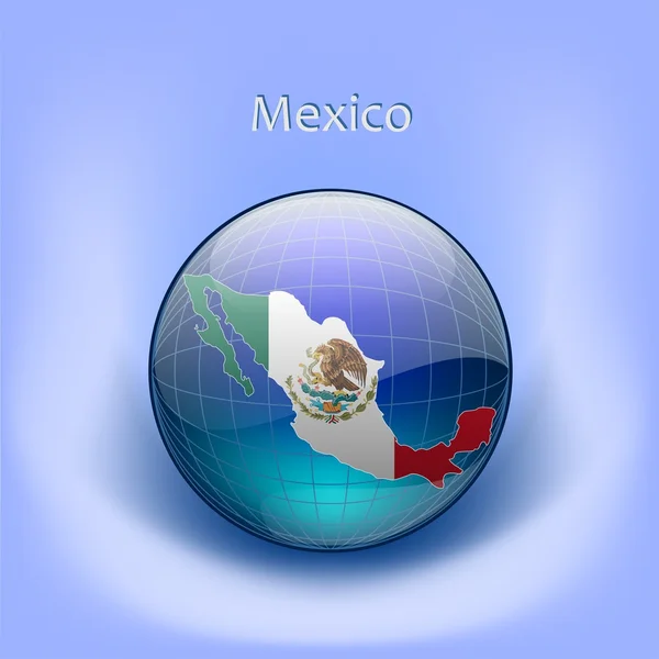 世界中でメキシコ旗の地図 — ストックベクタ