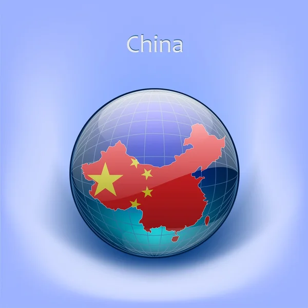 China mit Flagge in der Weltkugel — Stockvektor