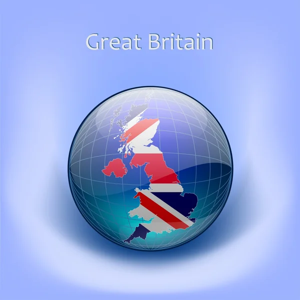 Map of Great Britainwith flag in the globe Map of Great Britainwith flag in Vector Graphics