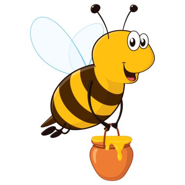 Happy Bee with Honey Jar clipart
