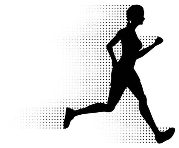 Running Woman Silhouette & Halftone Trail. No Gradients. — Stock Vector