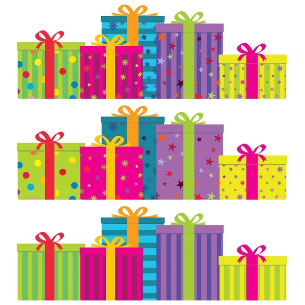 Cajas de regalo coloridas con cintas y arcos . — Archivo Imágenes Vectoriales