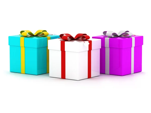 Três caixas de presente coloridas — Fotografia de Stock