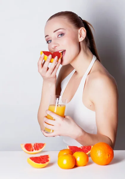 Girl with glass of juice — Stock Photo, Image