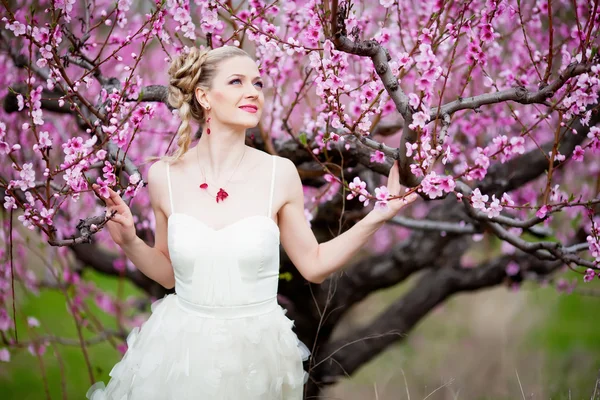 Bride in blossom garden — Stock Photo, Image