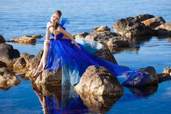 Girl in fantasy blue dress — Stock Photo, Image