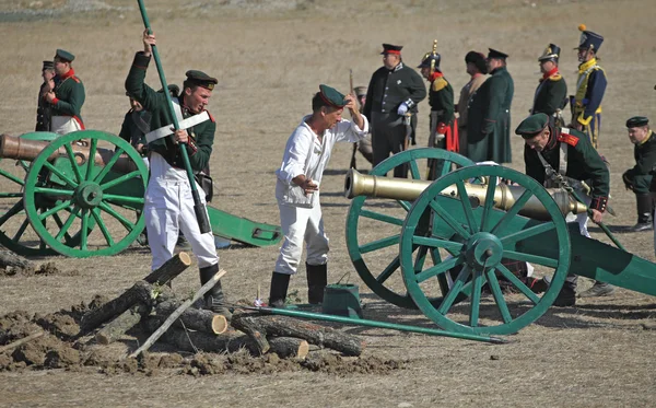Settembre Del 2011 Artiglieria Russa Ricostruzione Storica Battaglia Alma Crimea — Foto Stock