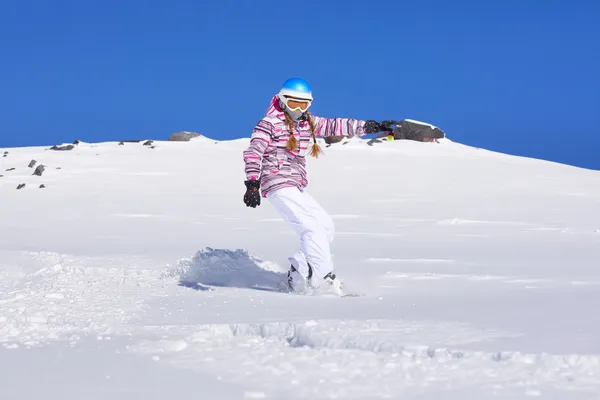 Girl on snowboard — Stock Photo, Image