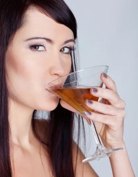 Girl drinking wine — Stock Photo, Image