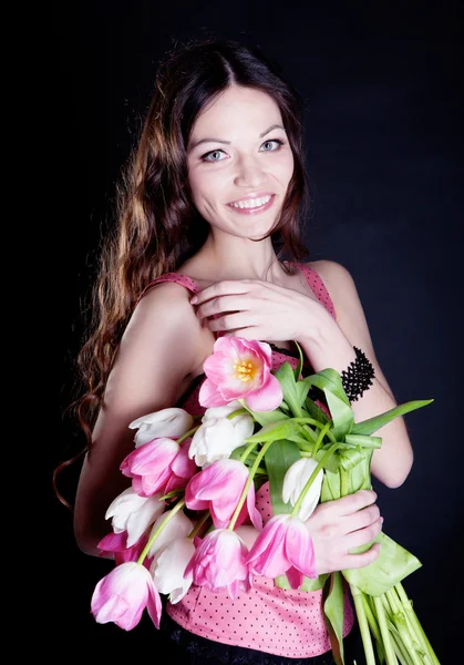 Lale çiçek kız — Stok fotoğraf