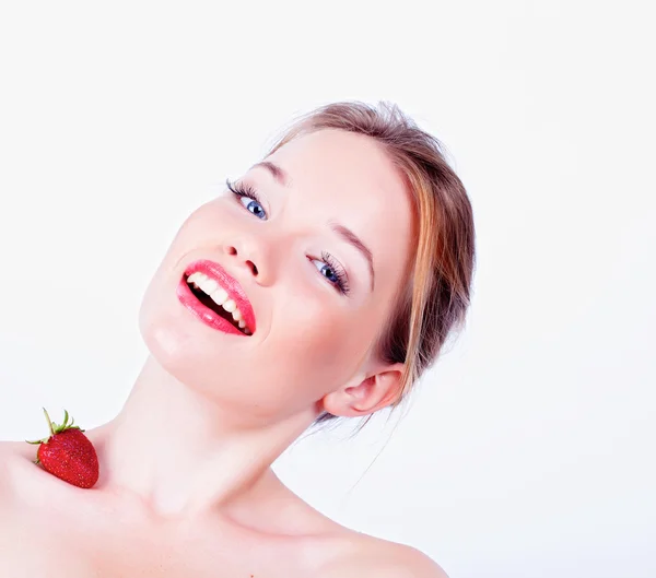 Girl with strawberry — Stock Photo, Image