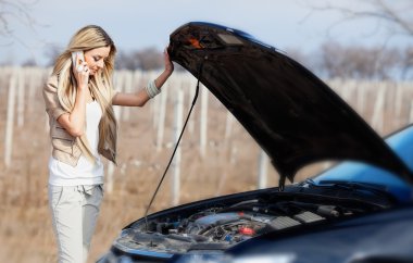 Girl with broken car clipart