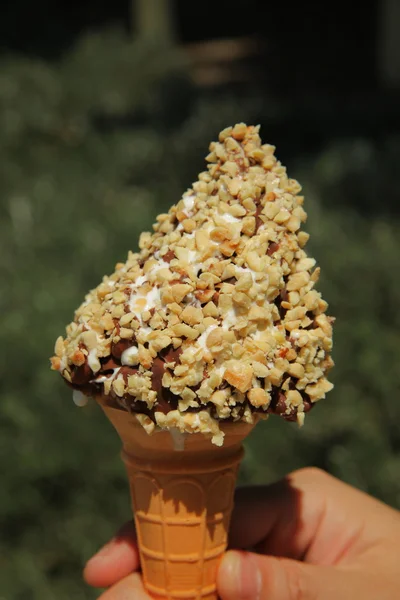 stock image Ice Cream Cone with Chocolate and Peanuts