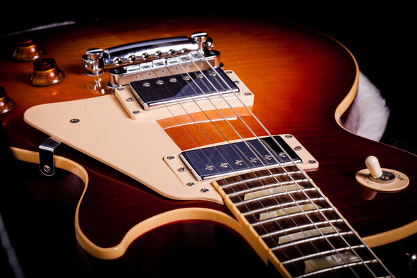 Close up of sunburst electric guitar body