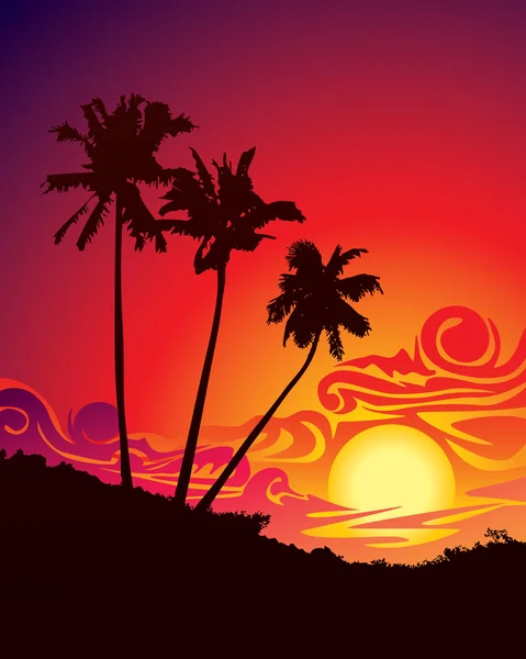 Tropikalny zachód słońca — Wektor stockowy