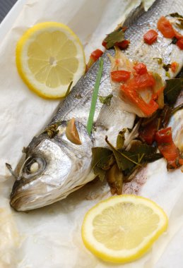 Baked sea bass clipart