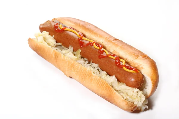 Cachorro quente com mostarda — Fotografia de Stock