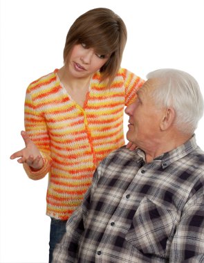 Grandad and granddaughter gossiping about life clipart