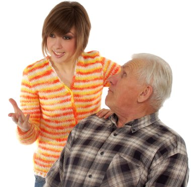 Grandad and granddaughter gossiping about life clipart