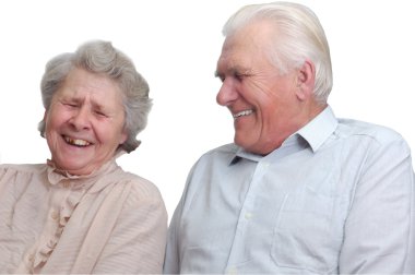 Happy old couple laugh until one cries