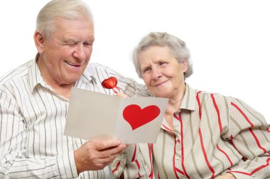 Happy old couple with post-card clipart