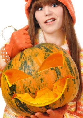 vampier meisje bedrijf pompoen in de handenKabak elinde tutan vampir kız