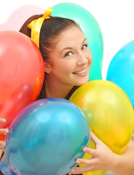 Gadis tersenyum tersenyum bahagia dengan balon — Stok Foto