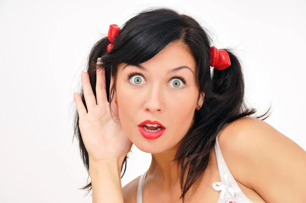 Surprised girl looking at camera — Stock Photo, Image