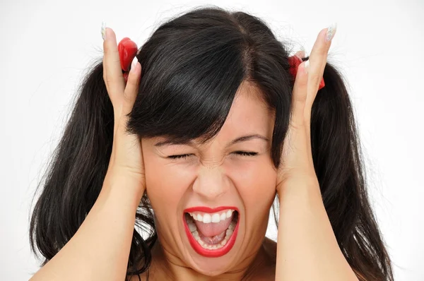 Girl can't hear the sound — Stock Photo, Image