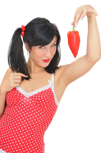 Schoonheid meisje met rode peper — Stockfoto