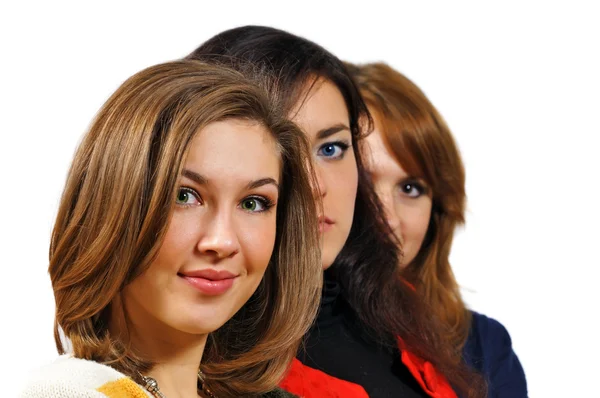 Porträtt av tre vackra charmiga flickor med vackra färgstarka — Stockfoto