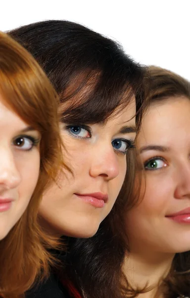 Portrait of three fresh beautiful girls with pretty colorful eye — Stock Photo, Image