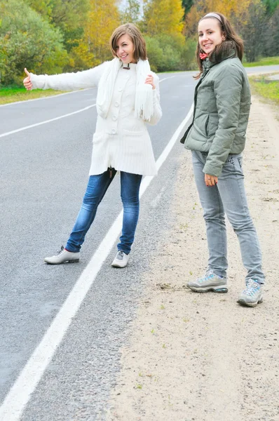 Two girl on road — Stock Photo, Image