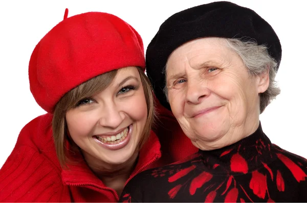 बेरेट्ससह शुभेच्छा आजी आणि आजी — स्टॉक फोटो, इमेज
