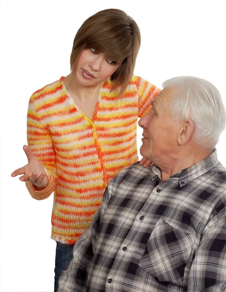 Grandad and granddaughter gossiping about life — Stock Photo, Image