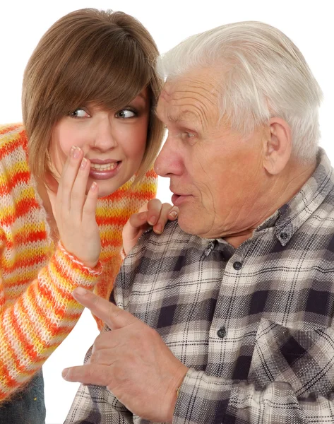 Grandad and granddaughter gossiping — Stock Photo, Image
